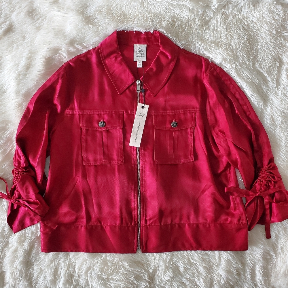 NWT Cinq à Sept Dale ruched sleeve satin cupro jacket